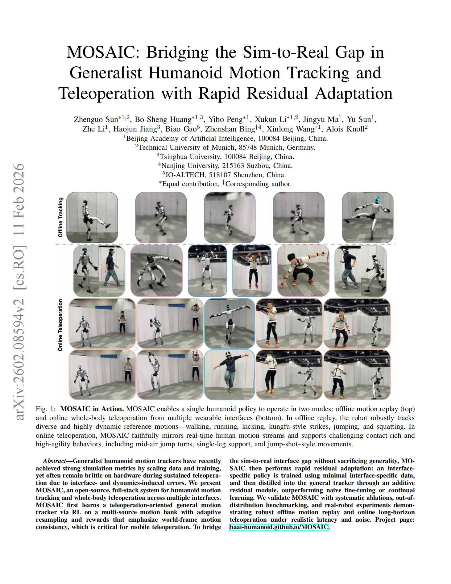 MOSAIC: Bridging the Sim-to-Real Gap in Generalist Humanoid Motion Tracking and Teleoperation with Rapid Residual Adaptation