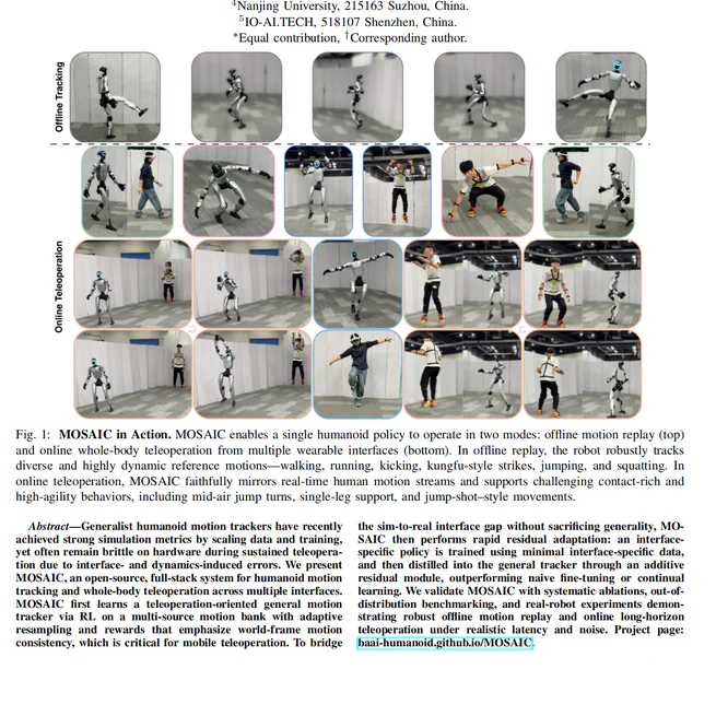 MOSAIC: Bridging the Sim-to-Real Gap in Generalist Humanoid Motion Tracking and Teleoperation with Rapid Residual Adaptation